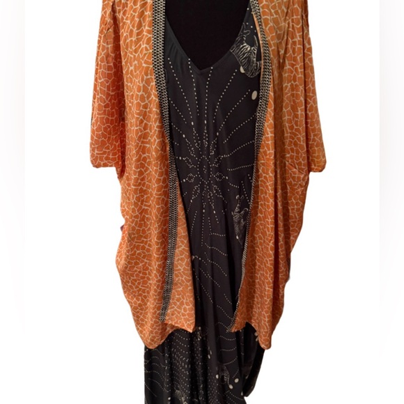 Johnny Was BIYA Black Silk Rea Dress with tiger graphics - sleeveless flowyyy lg - Picture 14 of 15